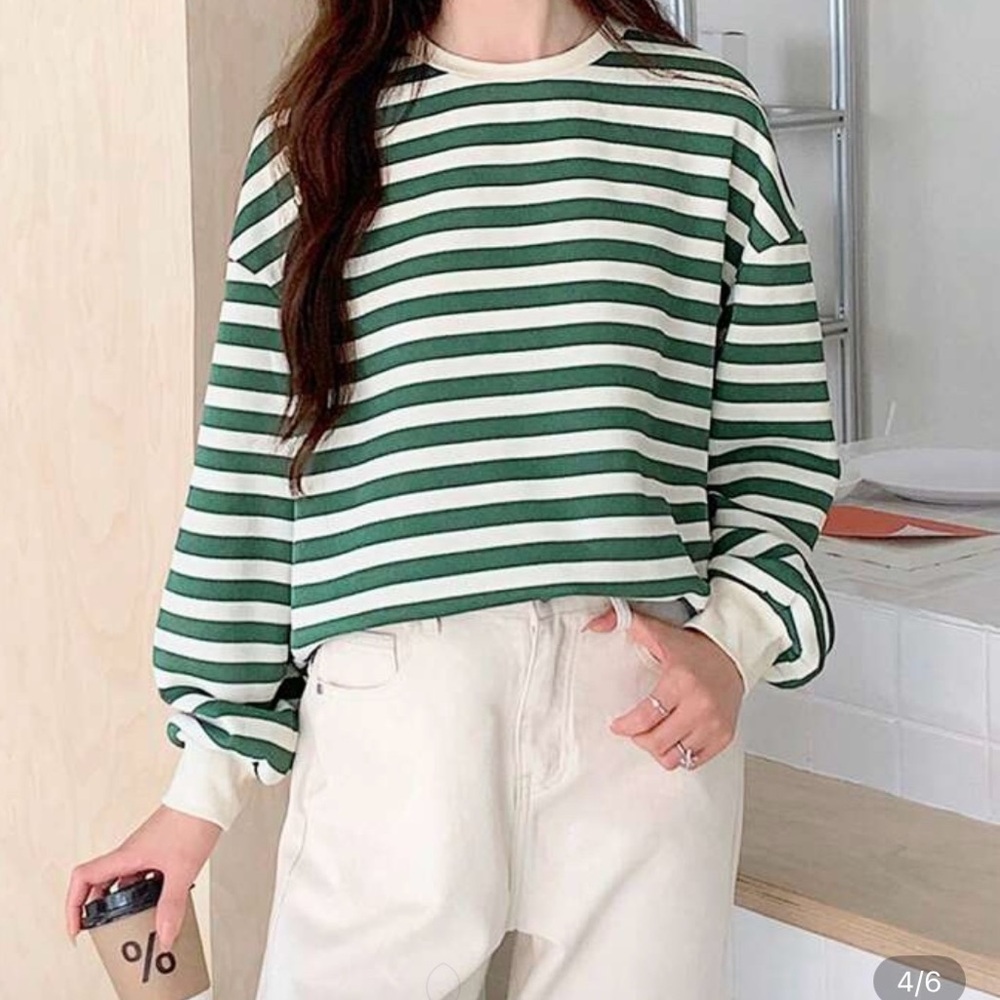 SHEIN Green and White Oversized Long Sleeve Sweatshirt